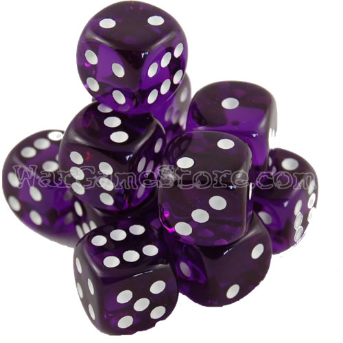 12 16mm Purple/White Translucent Dice 