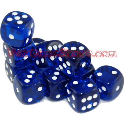 12 16mm Blue/White Translucent Dice  