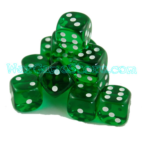12 16mm Green Translucent Dice