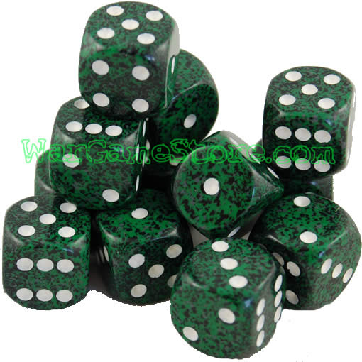 12 16mm Green Speckled Dice