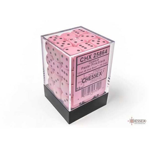 Opaque 12mm d6 Pastel Pink/black Dice Block (36 dice)