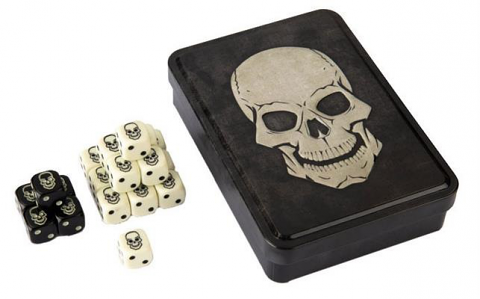 Skull Dice Tin (15 Bone dice, 5 Black Dice)