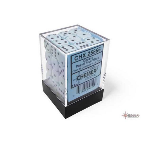 Opaque 12mm d6 Pastel Blue/black Dice Block (36 dice)
